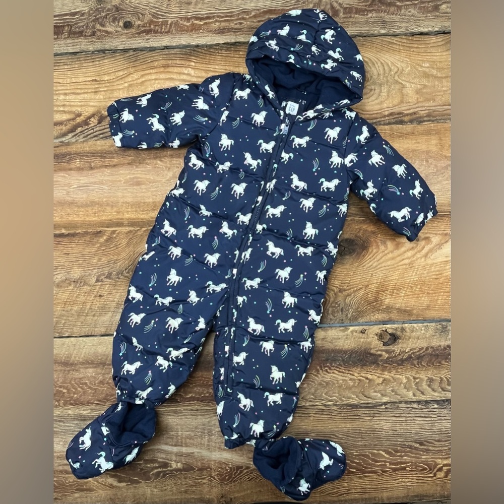 Gap 18-24M Down filled Unicorn Navy Blue Snowsuit